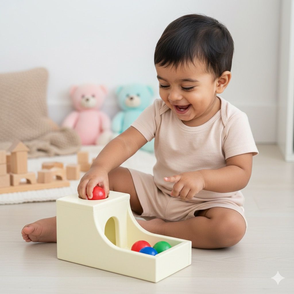 Montessori MDF Object Permanence Box 3 Quiet Sound Plastic Color Ball Drop Play for 6 Month to 3 Year Old Toddlers