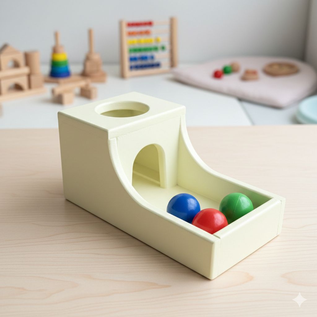 Montessori MDF Object Permanence Box 3 Quiet Sound Plastic Color Ball Drop Play for 6 Month to 3 Year Old Toddlers