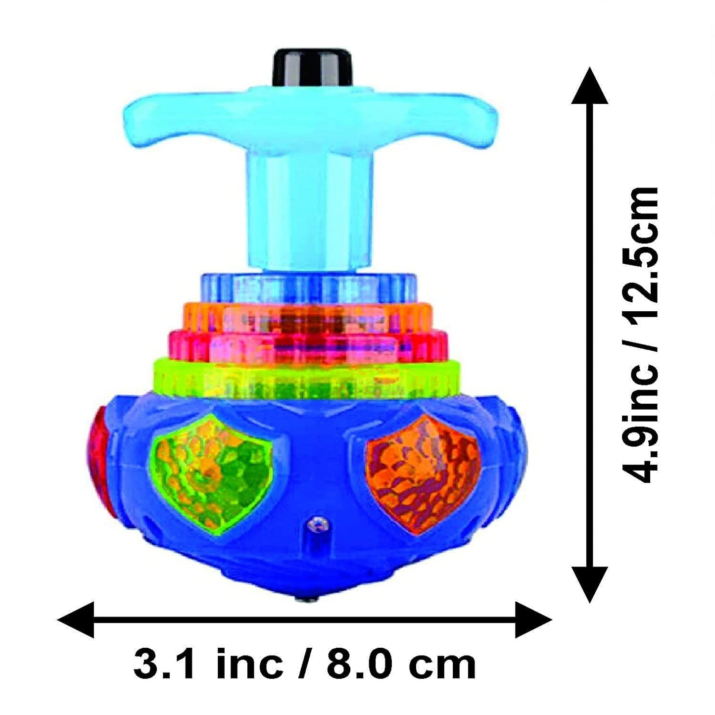 Size of multi colour spinning Led Top 