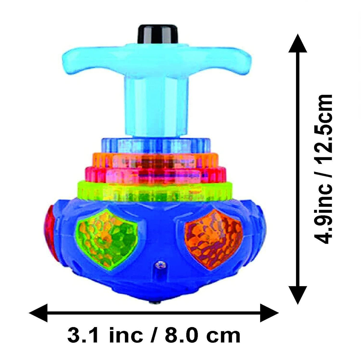 Size of multi colour spinning Led Top 