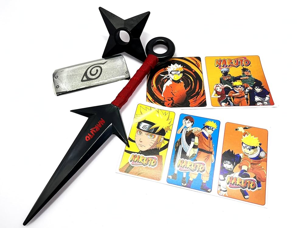 NarutoNinja Cosplay Set – Includes Kunai Knife, Hidden Leaf Headband, Shuriken & 6 Anime Character Stickers – Ultimate Ninja Gift for Kid