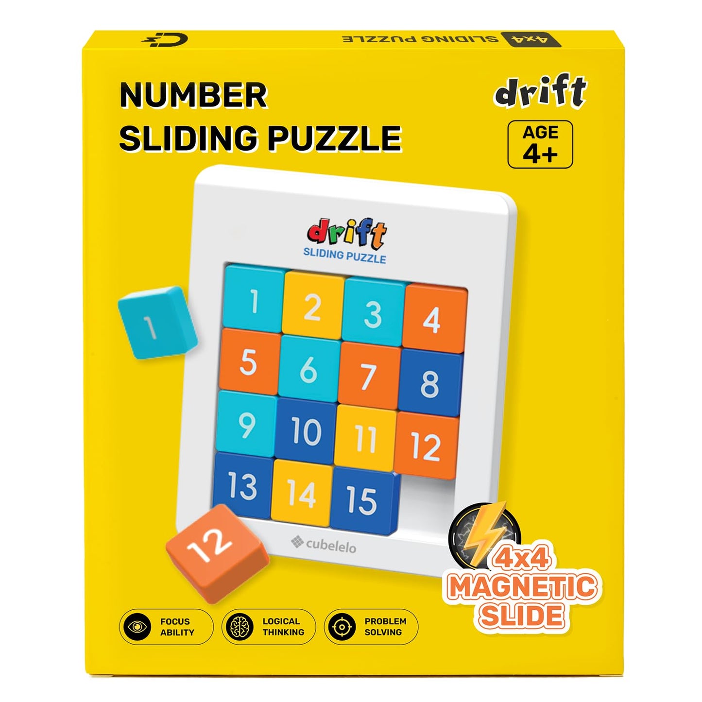 Number Sliding Magnetic Puzzle 4x4 for 6+ age 15-Blocks Brain Teaser Puzzle
