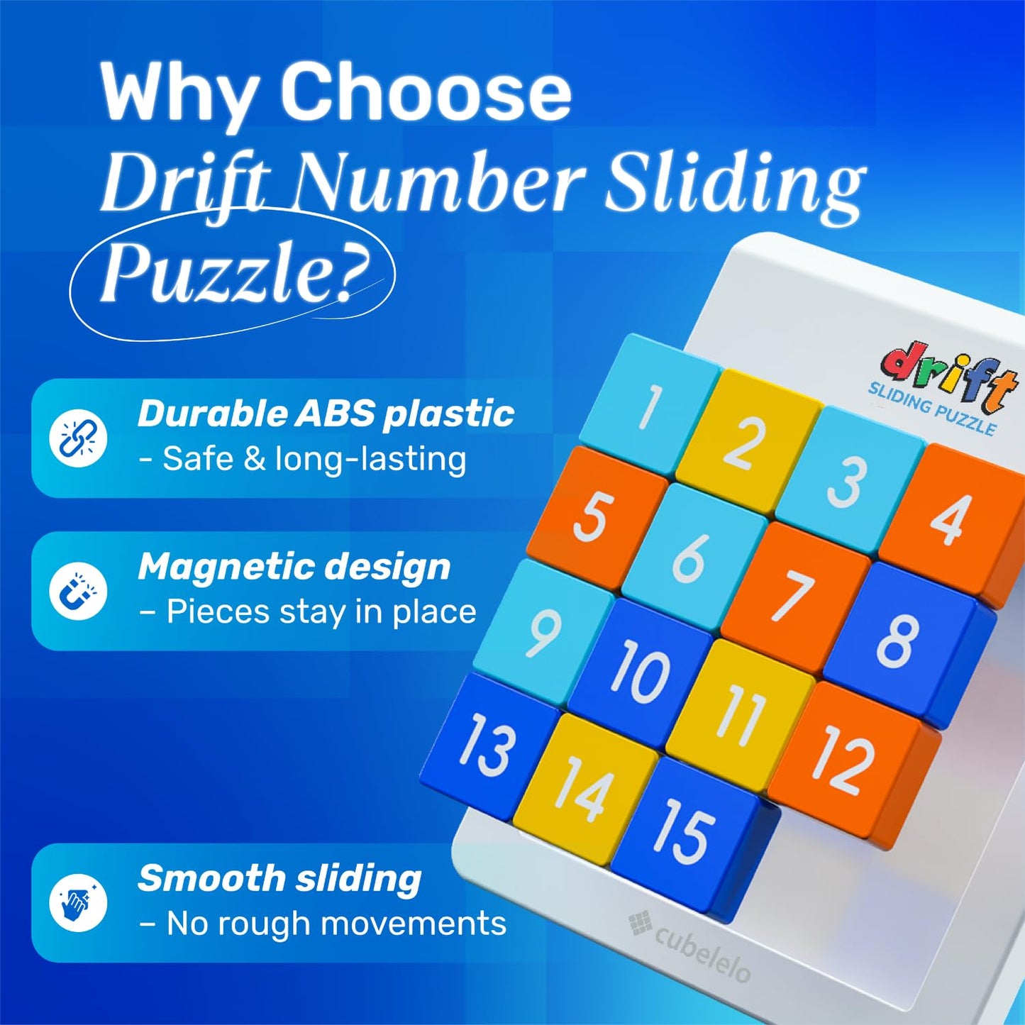 Number Sliding Magnetic Puzzle 4x4 for 6+ age 15-Blocks Brain Teaser Puzzle