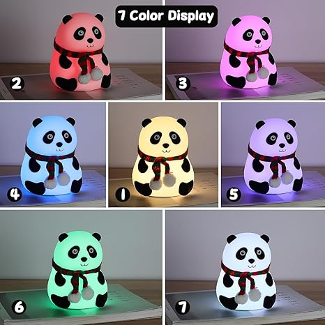Panda Night Light for Kids- Rechargeable Silicone LED Lamp, 7-Color Changing