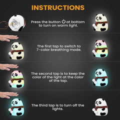 Panda Night Light for Kids- Rechargeable Silicone LED Lamp, 7-Color Changing
