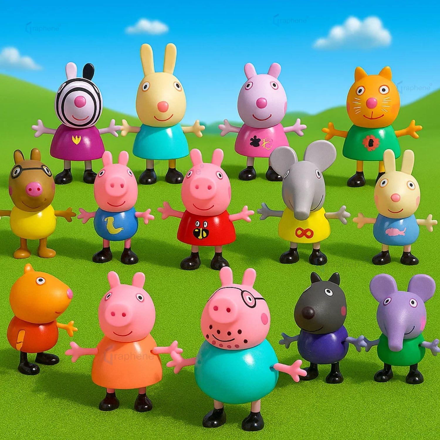 Pepp'a Pig 14Pcs Family Toy with Family and Friends Toy for Kids (Multicolor)