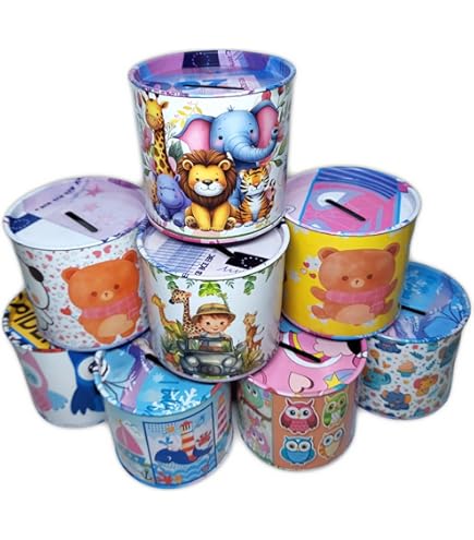 Piggy Bank Money Box for Kids Metal Tin - Multicolor Mixed Design Any 1