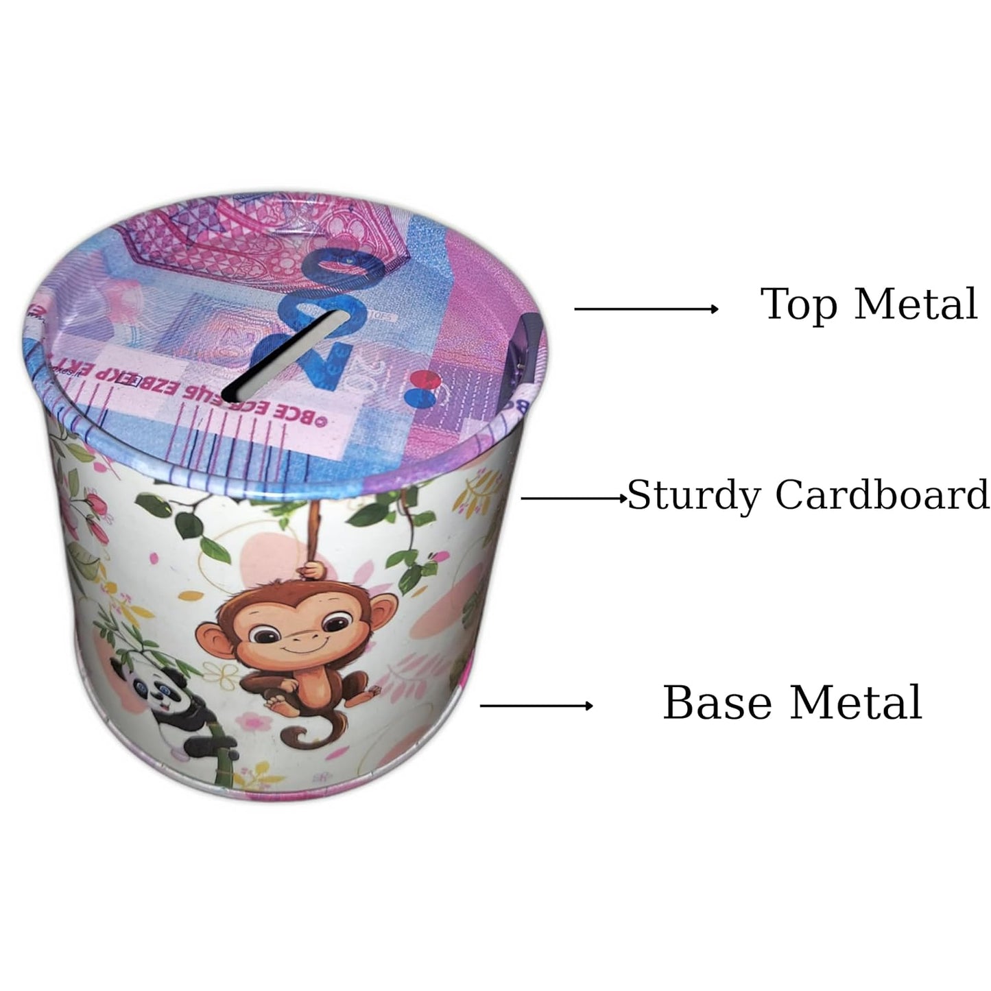 Piggy Bank Money Box for Kids Metal Tin - Multicolor Mixed Design Any 1