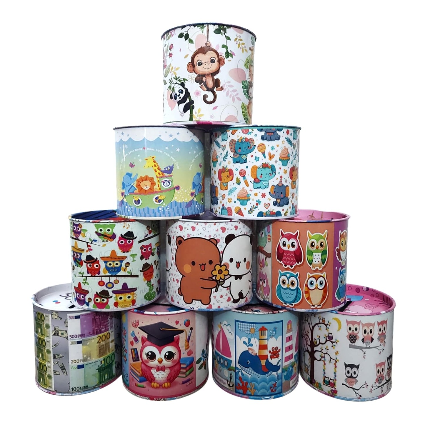 Piggy Bank Money Box for Kids Metal Tin - Multicolor Mixed Design Any 1