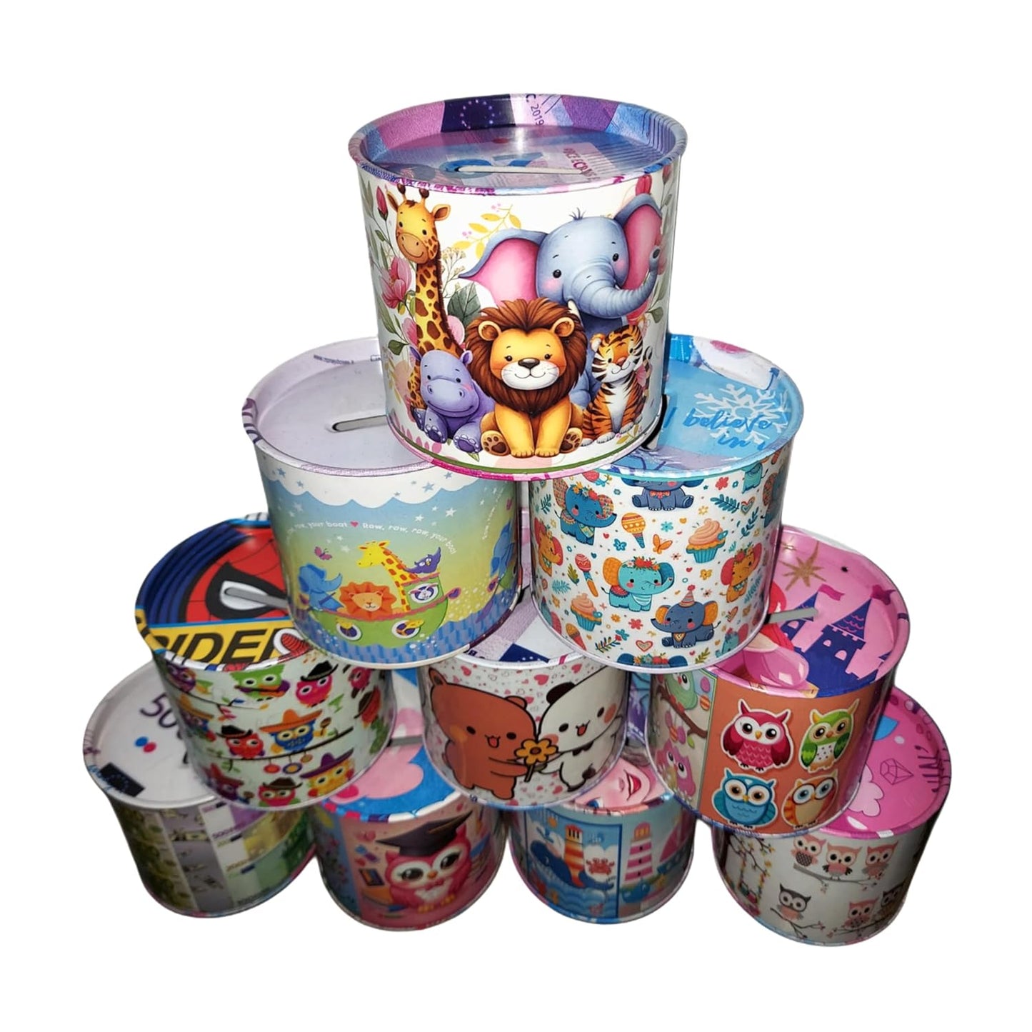 Piggy Bank Money Box for Kids Metal Tin - Multicolor Mixed Design Any 1