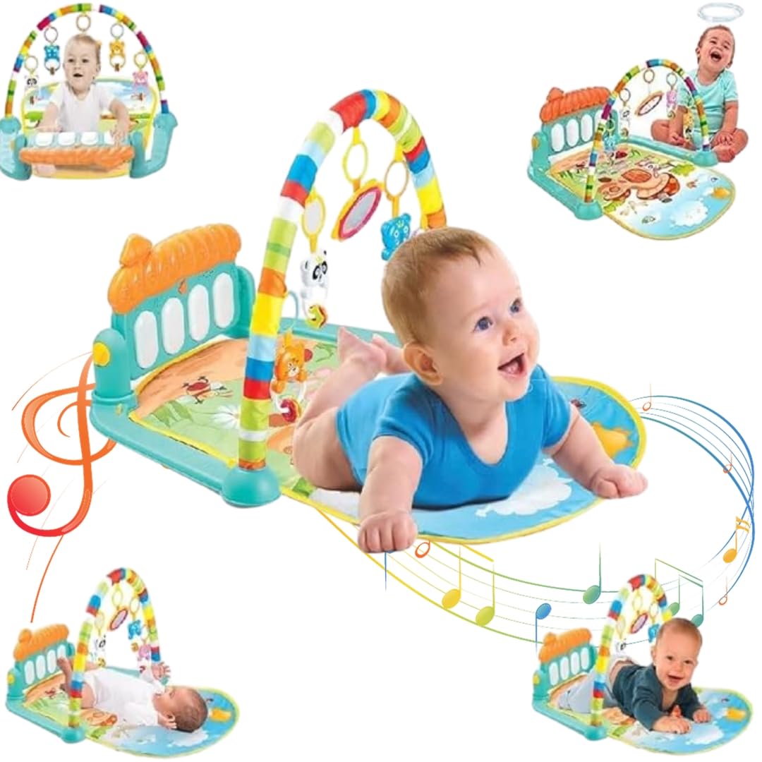 Play Gym for Babies 0 to 12 Months-Musical Piano Keyboard Activity Play Mat Hanging Rattles Lights Tunes Music