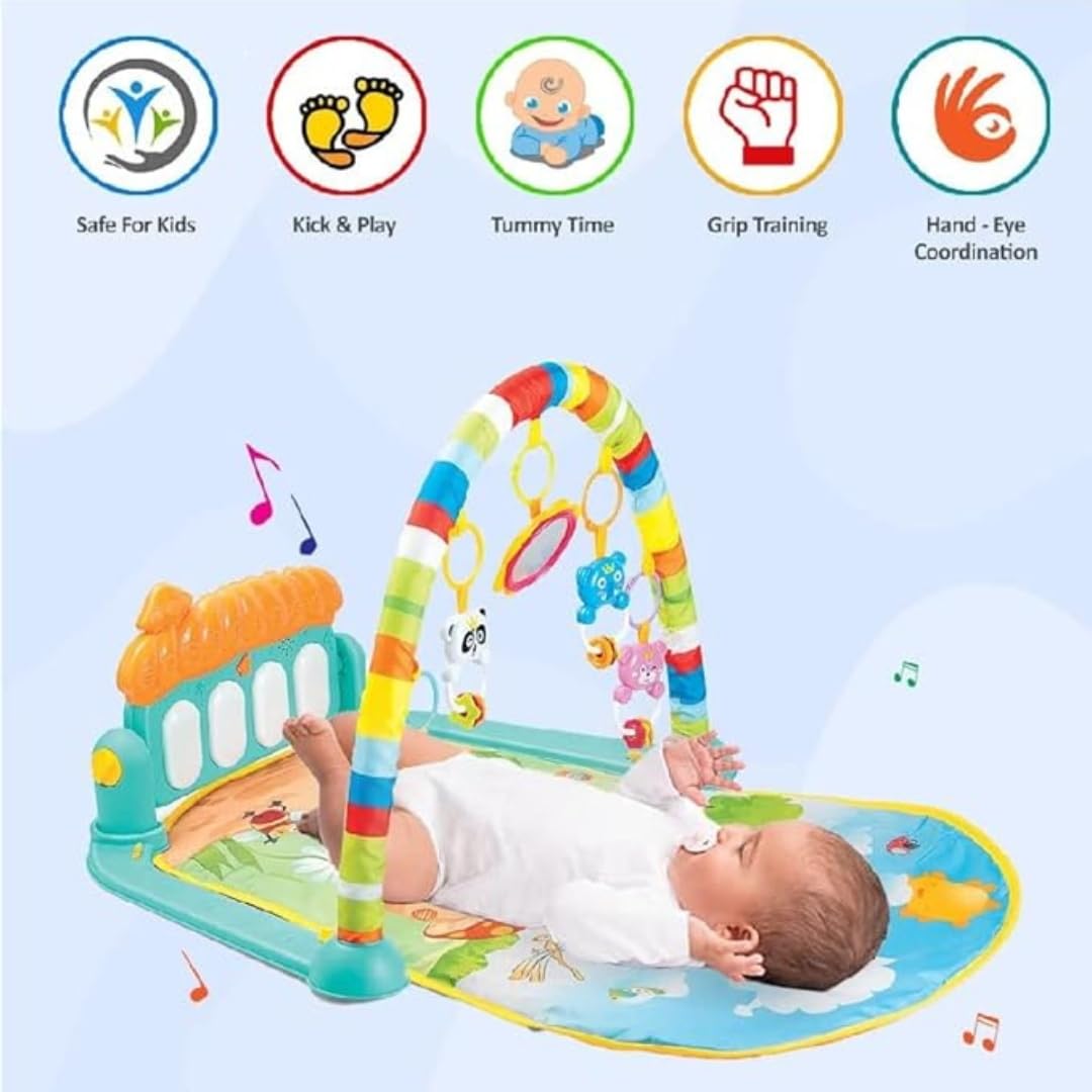Play Gym for Babies 0 to 12 Months-Musical Piano Keyboard Activity Play Mat Hanging Rattles Lights Tunes Music