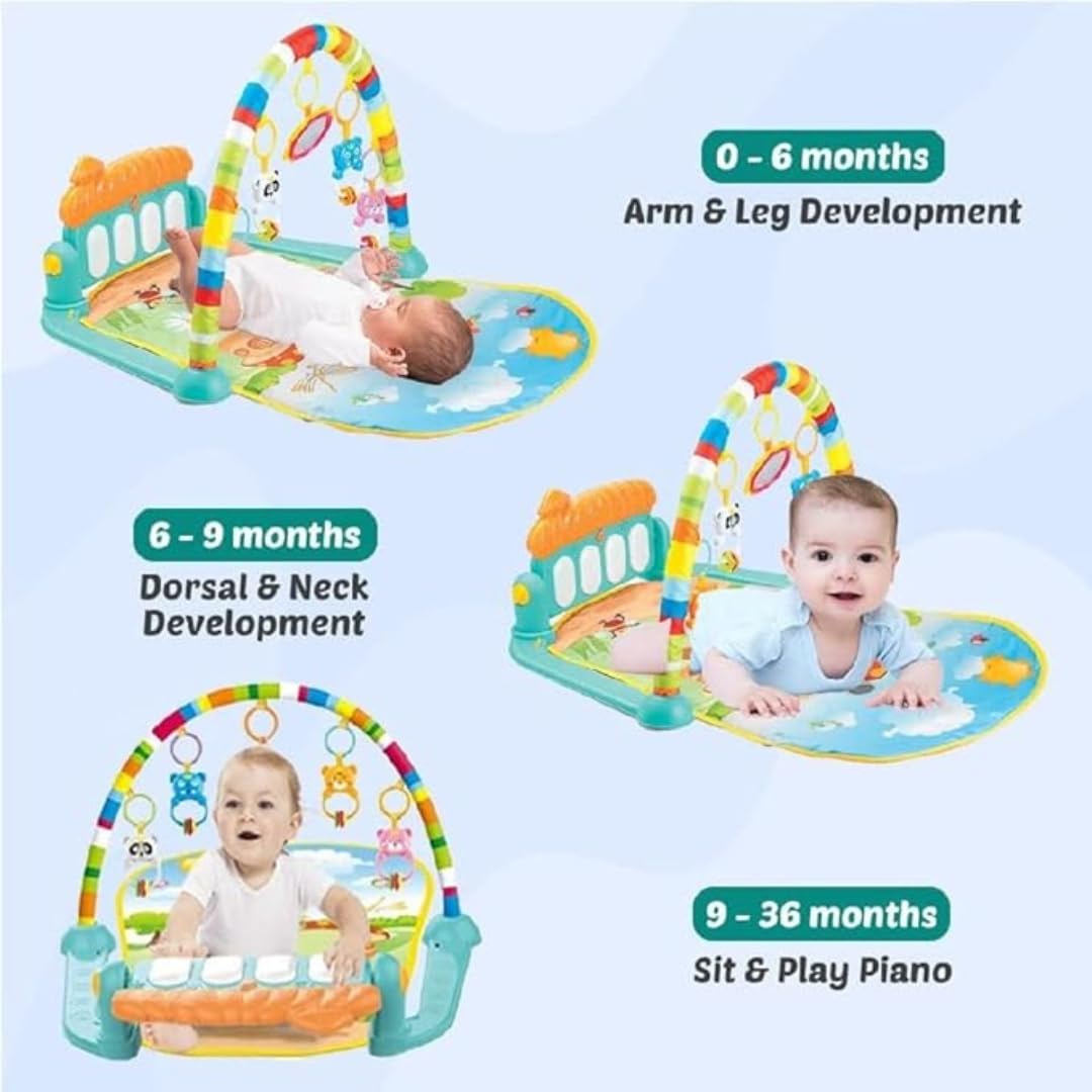 Play Gym for Babies 0 to 12 Months-Musical Piano Keyboard Activity Play Mat Hanging Rattles Lights Tunes Music