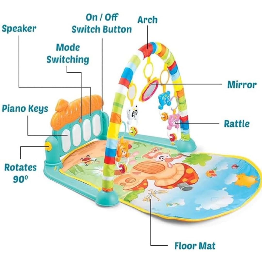 Play Gym for Babies 0 to 12 Months-Musical Piano Keyboard Activity Play Mat Hanging Rattles Lights Tunes Music