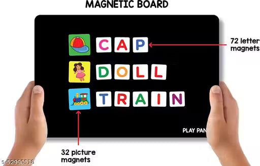 Play Panda Magnetic Learn to Spell with 32 Picture Magnets, 72 Letter Magnets, Magnetic Board and Spelling Guide