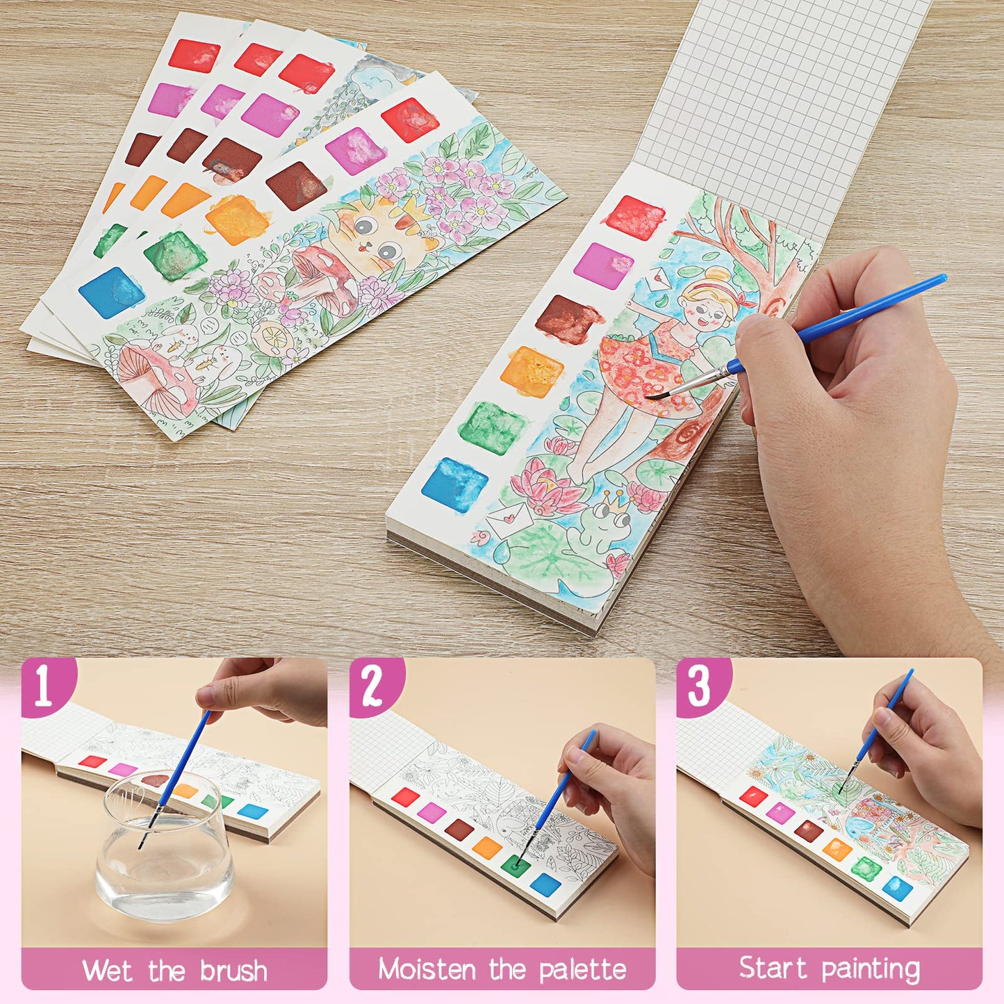 Pocket Watercolor Painting Book for Kids Travel - Watercolor Bookmarks