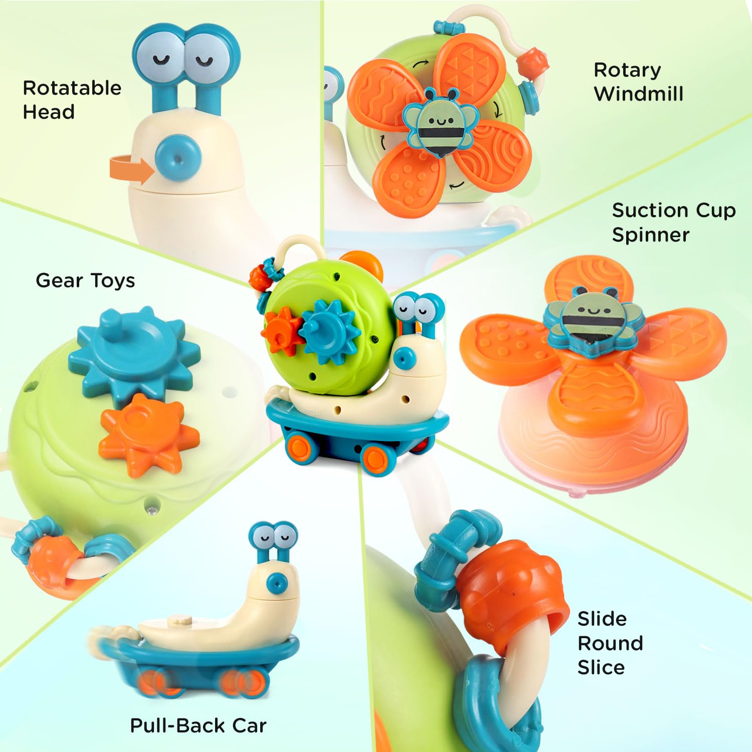 Premium 5 in 1 Power Windmill Snail Toy for Babies Activity Toys for Toddlers |Montessori Sensory Development Convertible Push &Go Toy