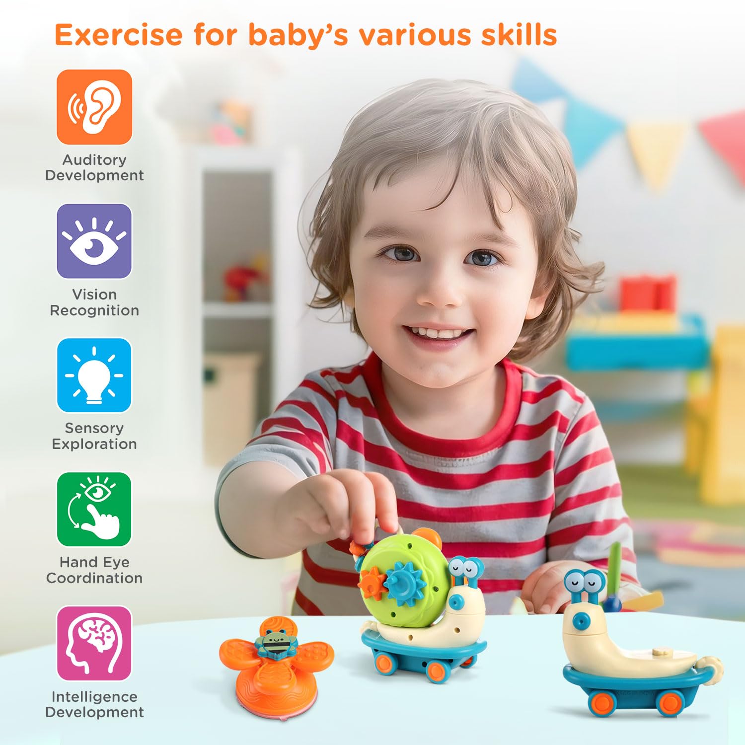 Premium 5 in 1 Power Windmill Snail Toy for Babies Activity Toys for Toddlers |Montessori Sensory Development Convertible Push &Go Toy
