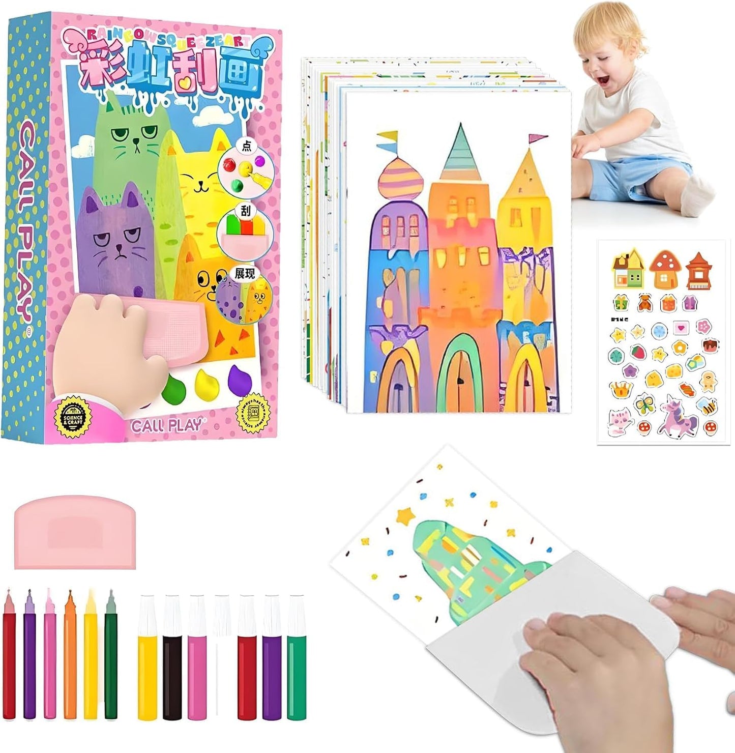 Rainbow Scratch Art Squeeze Dot Painting Kit for Kids- 1 Art Kit
