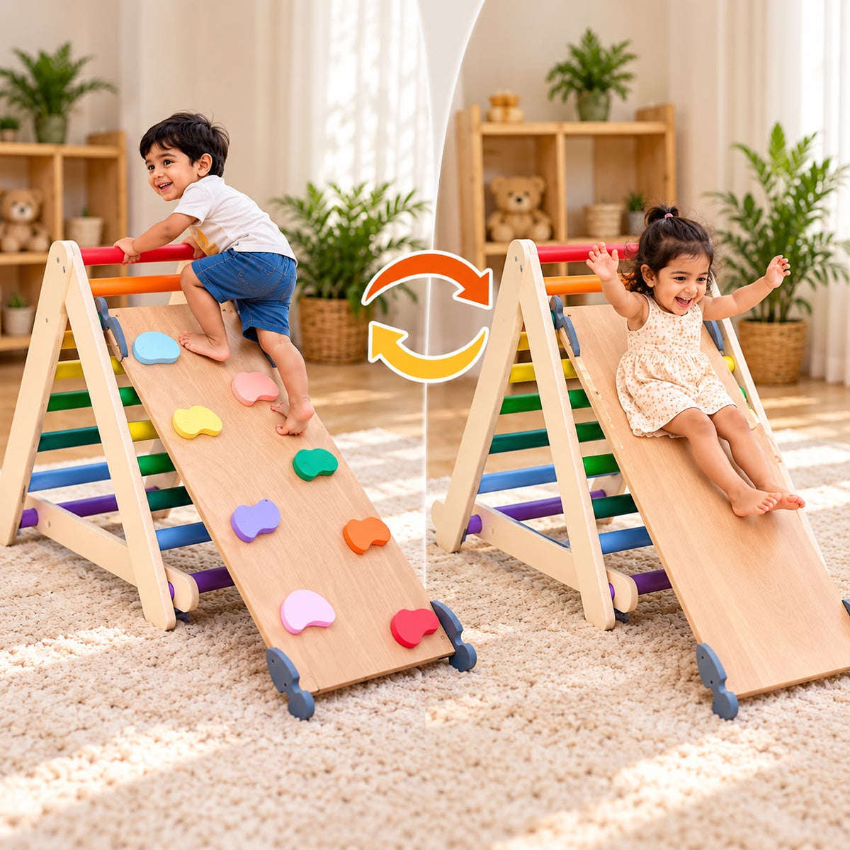 Rainbow 2-in-1 Pikler Triangle Kids Climber & Slide