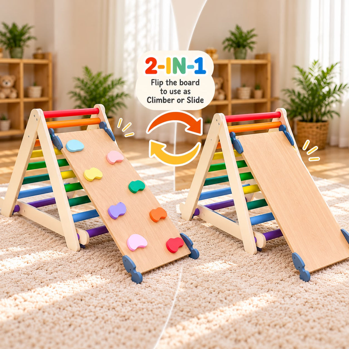Rainbow 2-in-1 Pikler Triangle Kids Climber & Slide