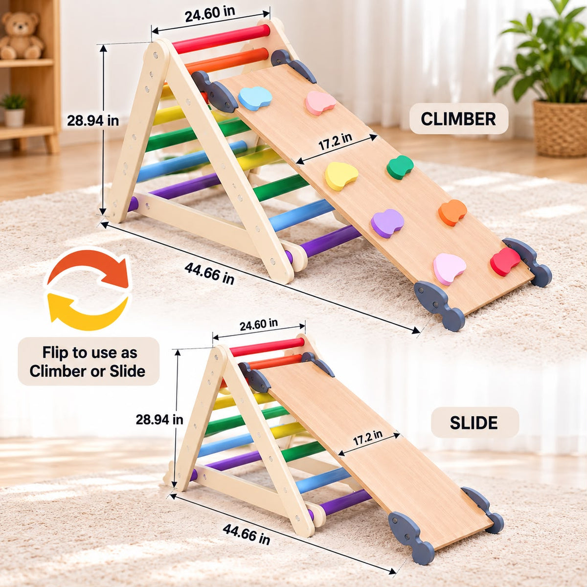 Rainbow 2-in-1 Pikler Triangle Kids Climber & Slide