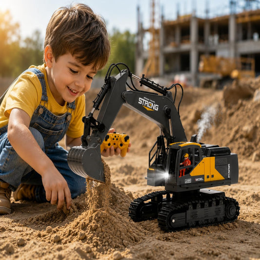 Realistic RC Construction Excavator, 12-Channel with 360° Rotation, Strong Metal Bucket,Lights, Smoke & Sound Effects