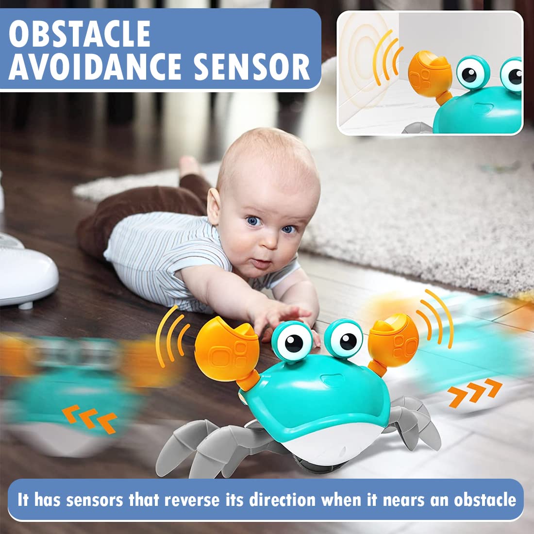 Rechargeable Crawling Crab Baby Toy with Light & Sound Sensory Interactive Moving-Random color