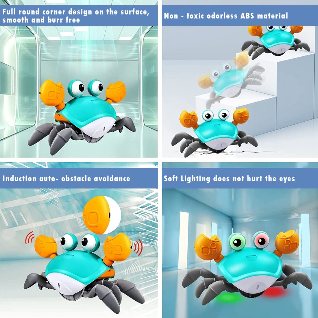 Rechargeable Crawling Crab Baby Toy with Light & Sound Sensory Interactive Moving-Random color