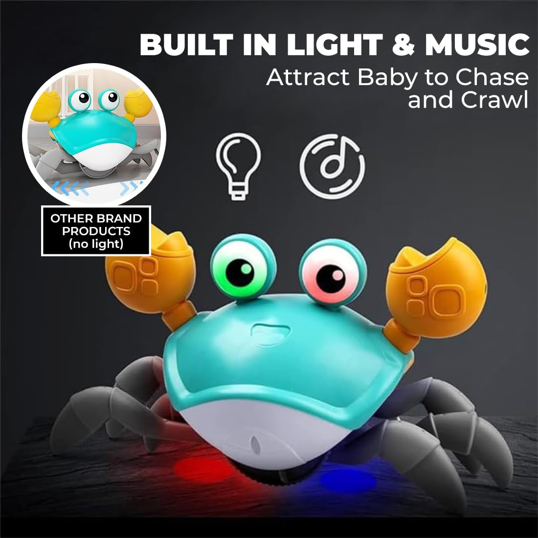 Rechargeable Crawling Crab Baby Toy with Light & Sound Sensory Interactive Moving-Random color
