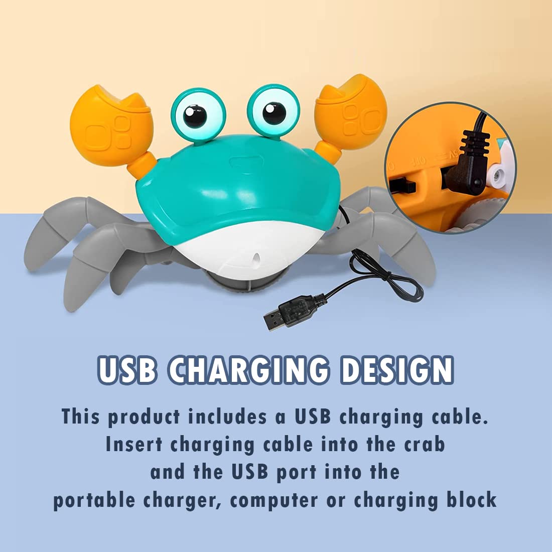 Rechargeable Crawling Crab Baby Toy with Light & Sound Sensory Interactive Moving-Random color
