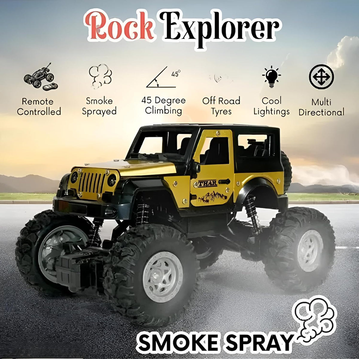 Remote Control Thar Rock Climbing Car for Rechargeable Off-Road Jeep Toy with Mist Spray-Any 1