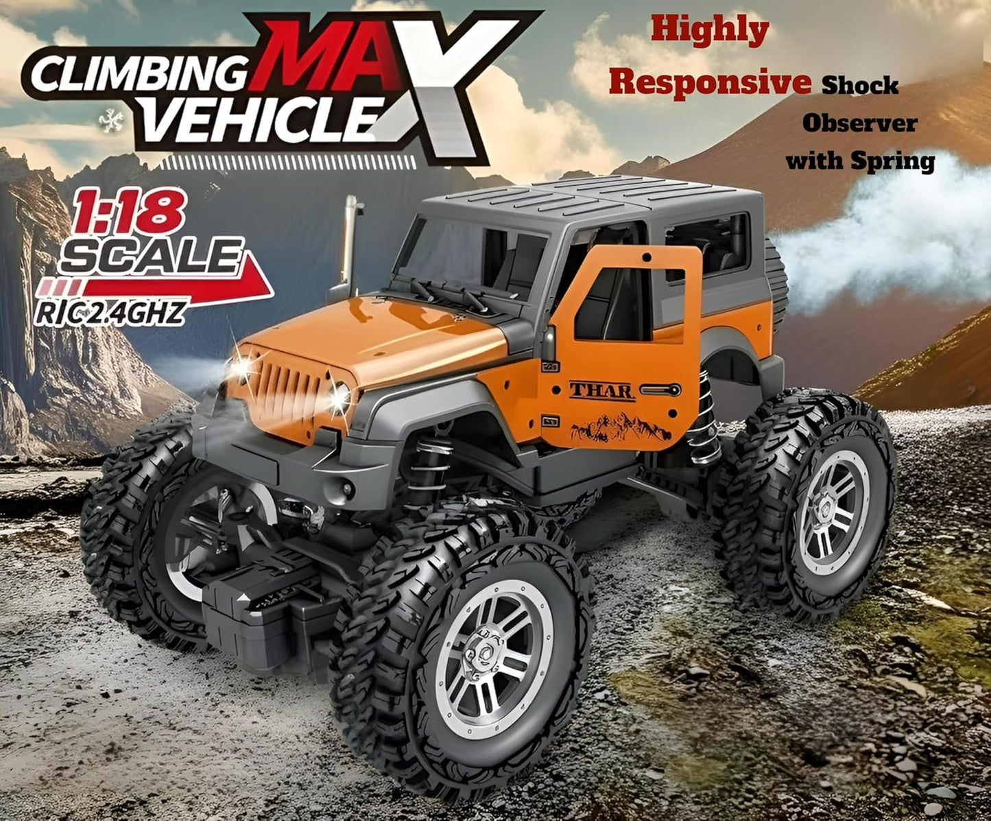 Remote Control Thar Rock Climbing Car for Rechargeable Off-Road Jeep Toy with Mist Spray-Any 1
