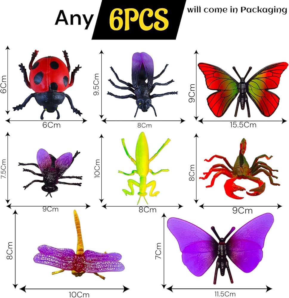 Reptile Bug Animal Insect Toys, Hand-Painted Plastic Figures, Multicolour -Any 6 Pcs