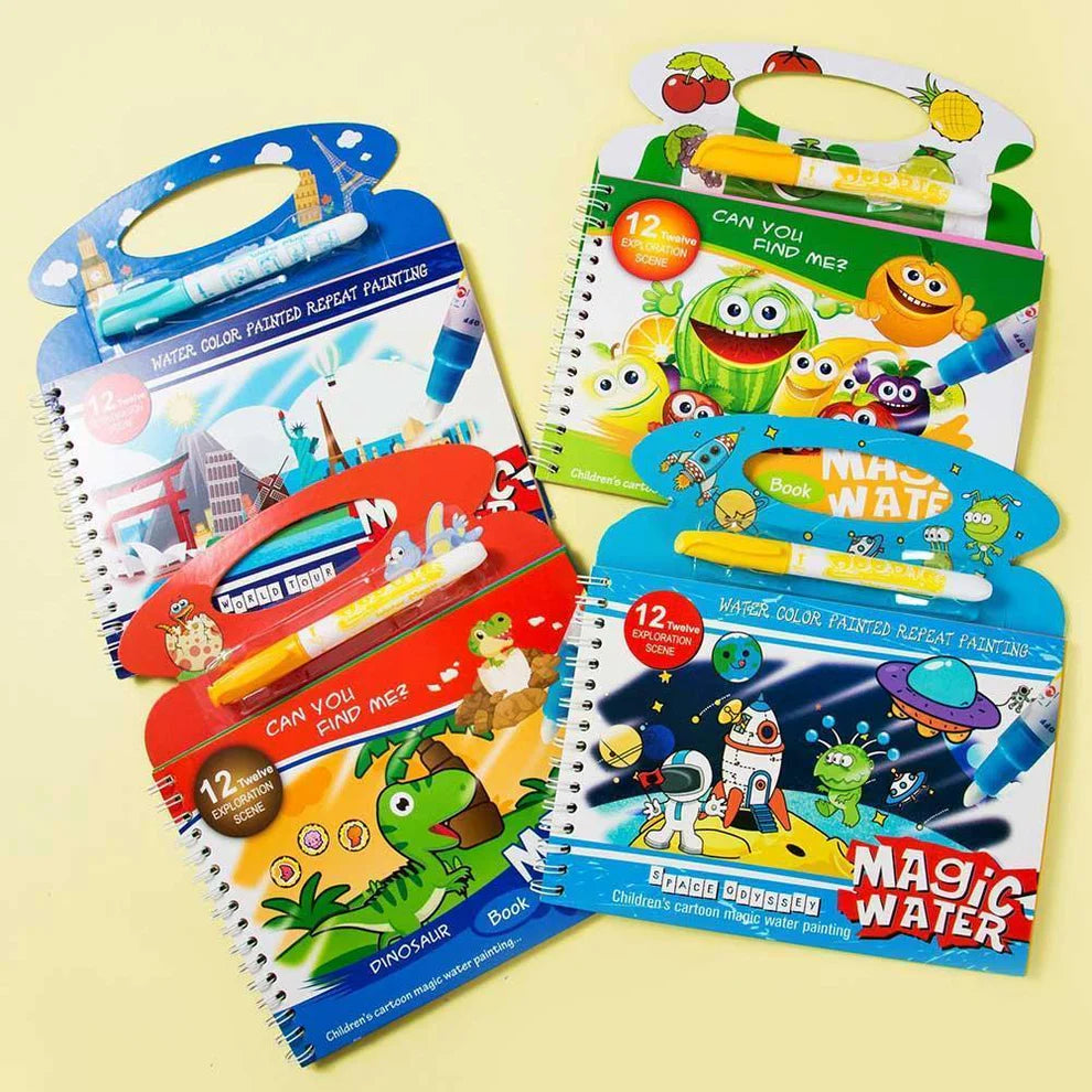 Reusable Magic Water Drawing Coloring book - 12 Scenes - pack of Any 1 Book - Big