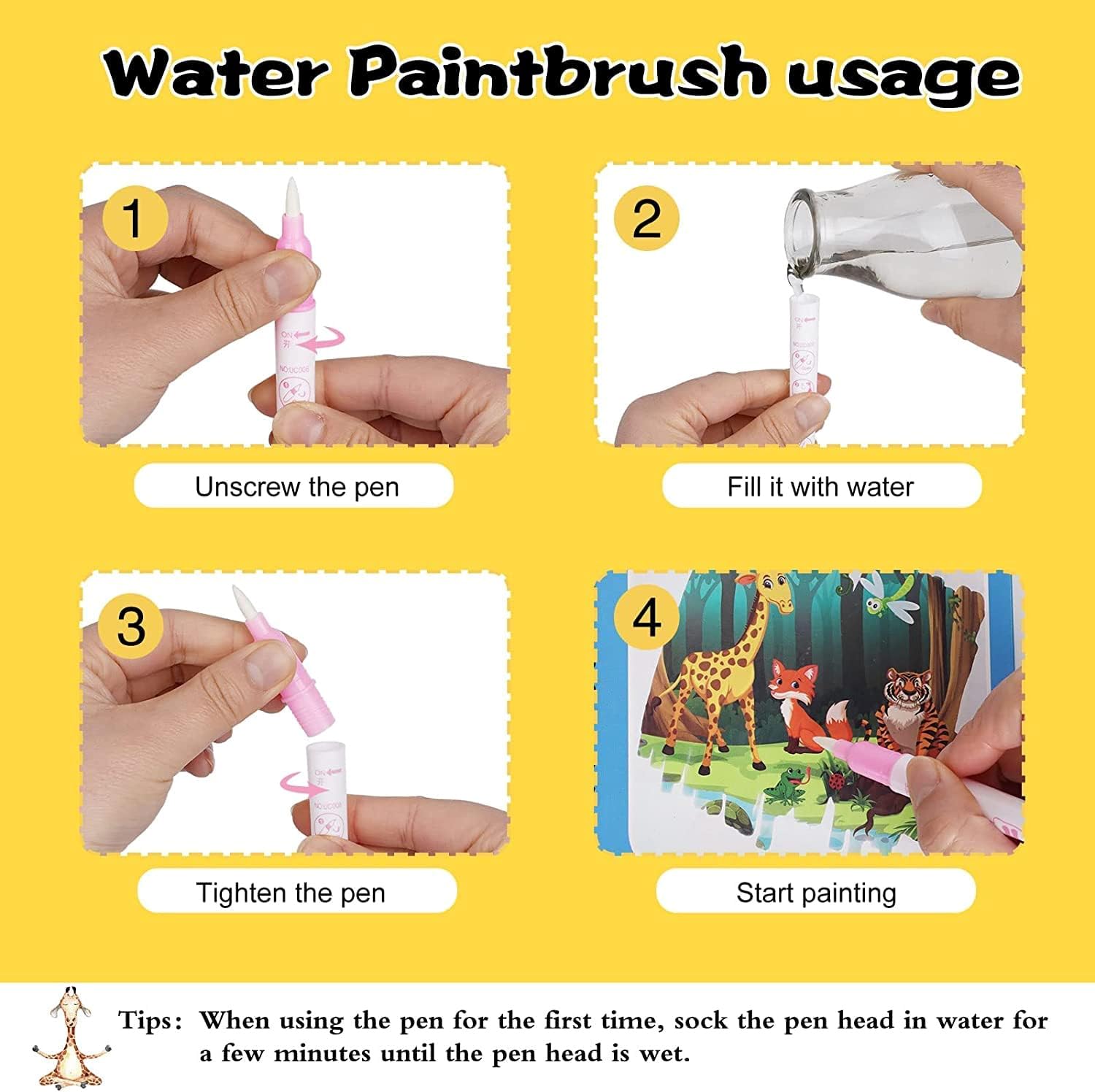 Reusable Magic Water Drawing Coloring book - 12 Scenes - pack of Any 1 Book - Big