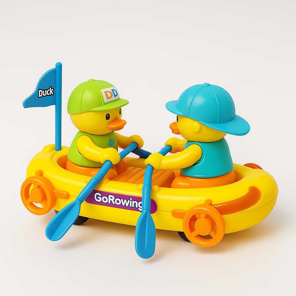 Rowing Boat with Cute Ducks Toy for Kids Moving 360 Degree Rotating Light and Sound Toy with Bump and Go Action