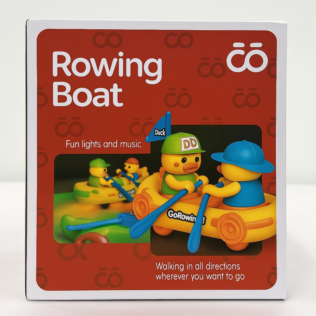 Rowing Boat with Cute Ducks Toy for Kids Moving 360 Degree Rotating Light and Sound Toy with Bump and Go Action