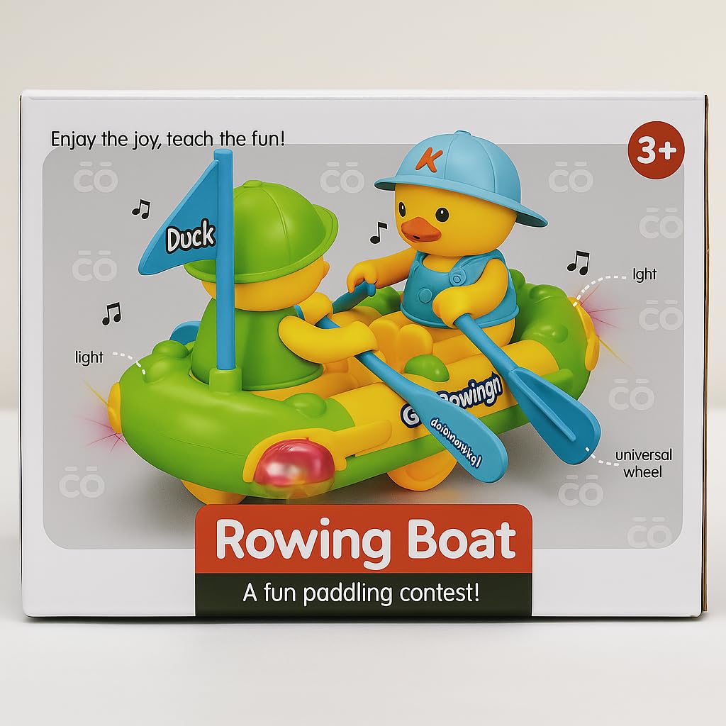 Rowing Boat with Cute Ducks Toy for Kids Moving 360 Degree Rotating Light and Sound Toy with Bump and Go Action