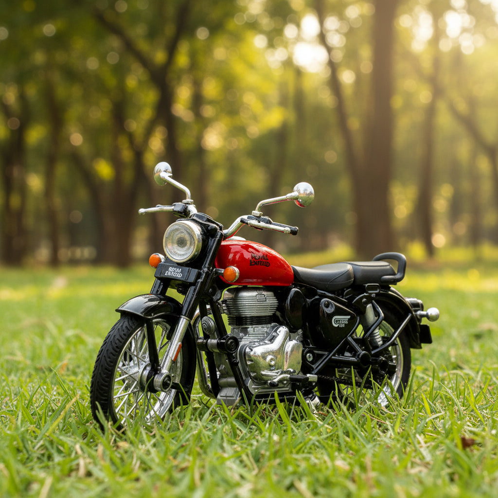 Royal Enfield 1:15 Scale Diecast Motorcycle Model Toy, Pull Back Action, Bullet Bike Detacheble Parts with 3 Colored Fuel Tank