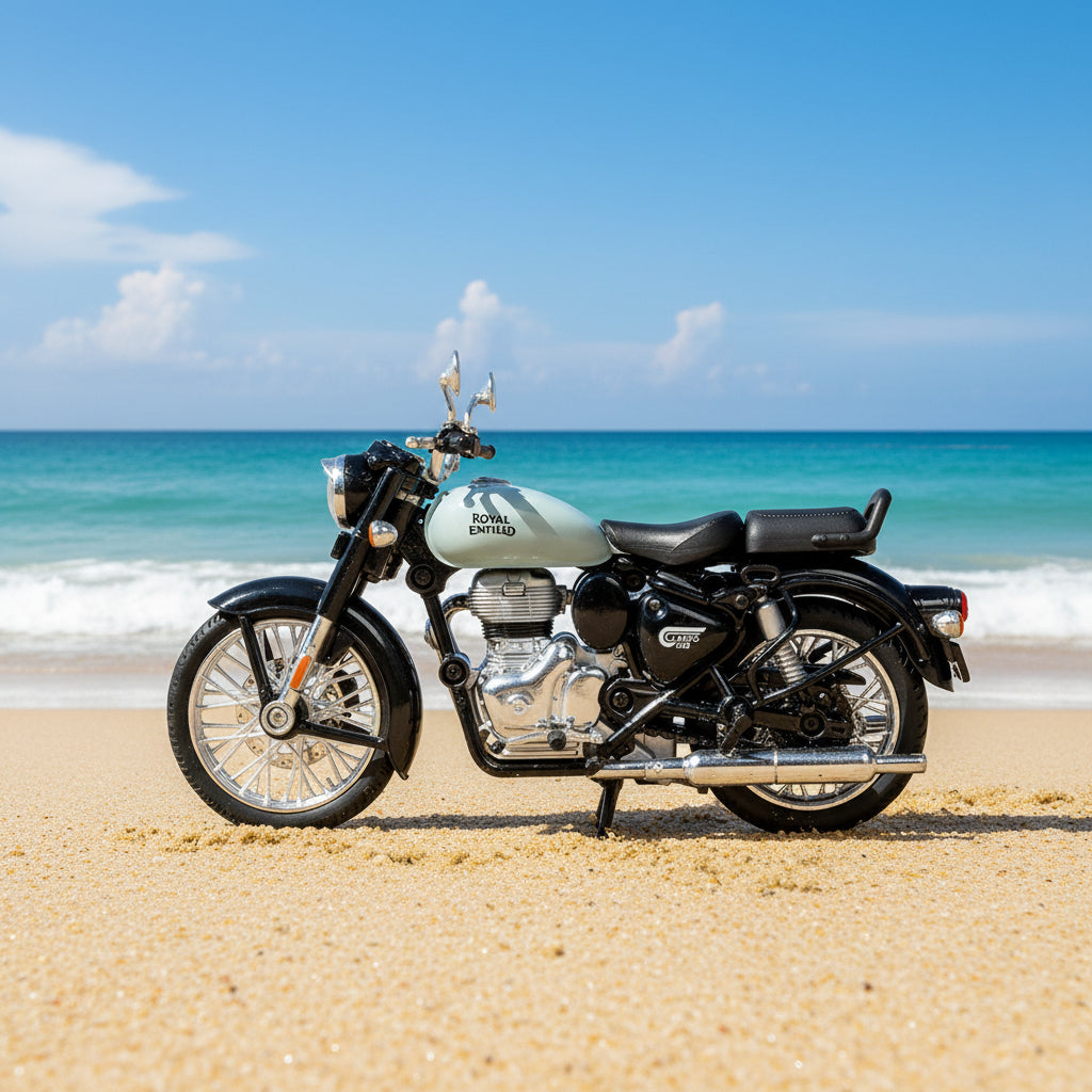 Royal Enfield 1:15 Scale Diecast Motorcycle Model Toy, Pull Back Action, Bullet Bike Detacheble Parts with 3 Colored Fuel Tank