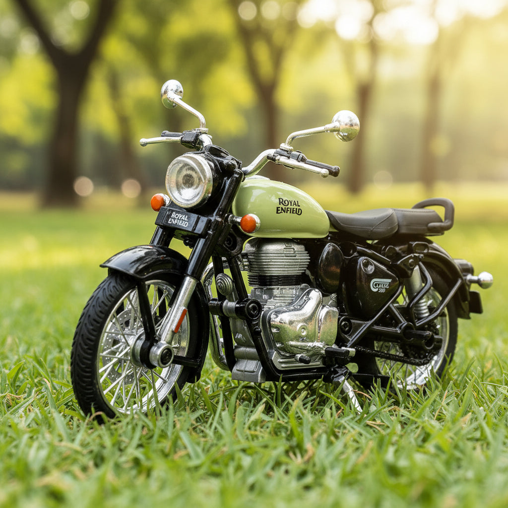 Royal Enfield 1:15 Scale Diecast Motorcycle Model Toy, Pull Back Action, Bullet Bike Detacheble Parts with 3 Colored Fuel Tank