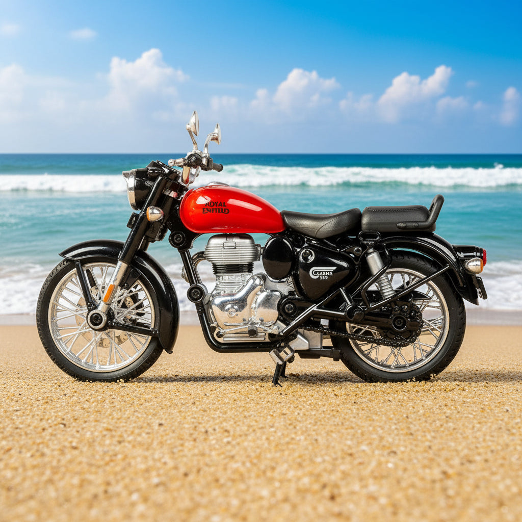 Royal Enfield 1:15 Scale Diecast Motorcycle Model Toy, Pull Back Action, Bullet Bike Detacheble Parts with 3 Colored Fuel Tank