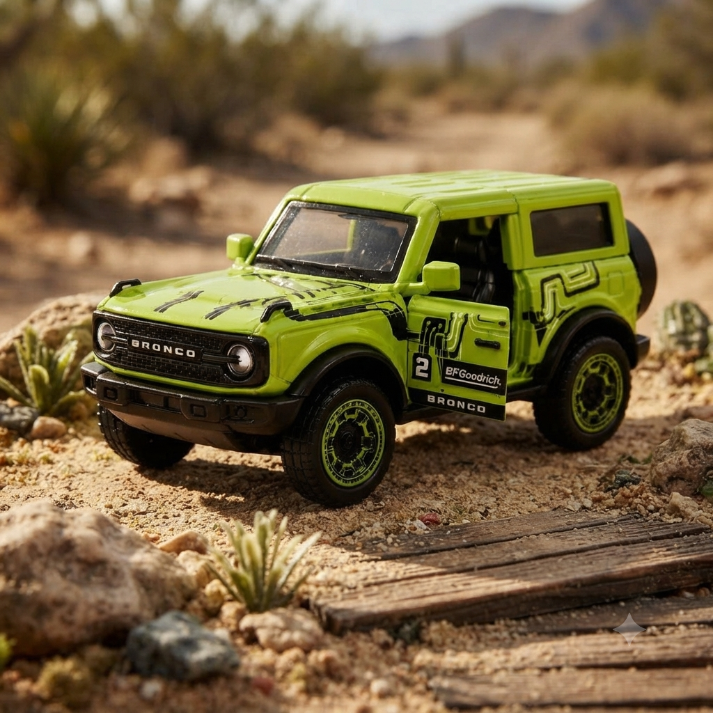 Ford Bronco Wildtrak Racing Edition Die-Cast Metal Toy Car 1:64 Scale with Opening Doors
