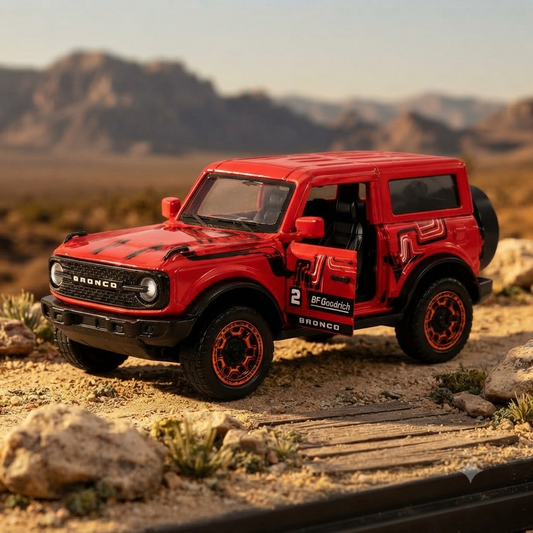 Ford Bronco Wildtrak Racing Edition Die-Cast Metal Toy Car 1:64 Scale with Opening Doors