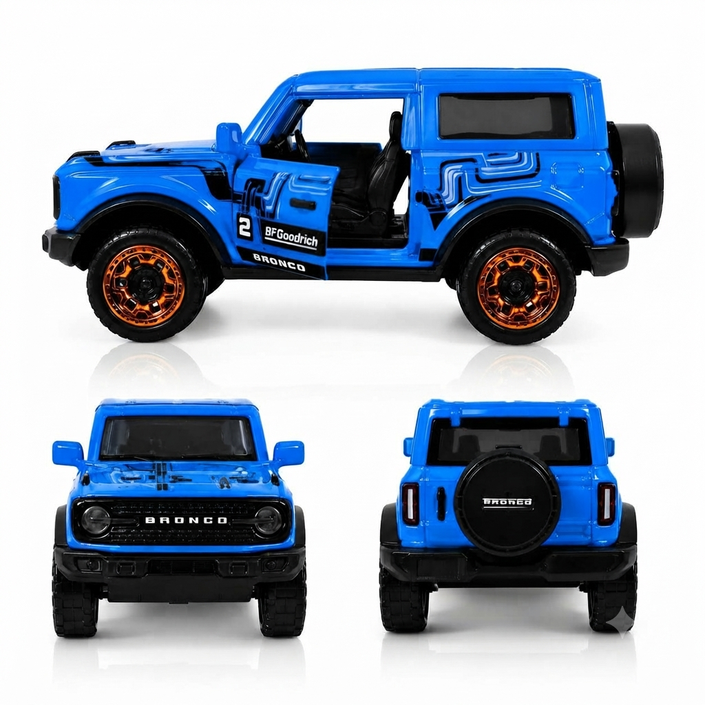 Ford Bronco Wildtrak Racing Edition Die-Cast Metal Toy Car 1:64 Scale with Opening Doors