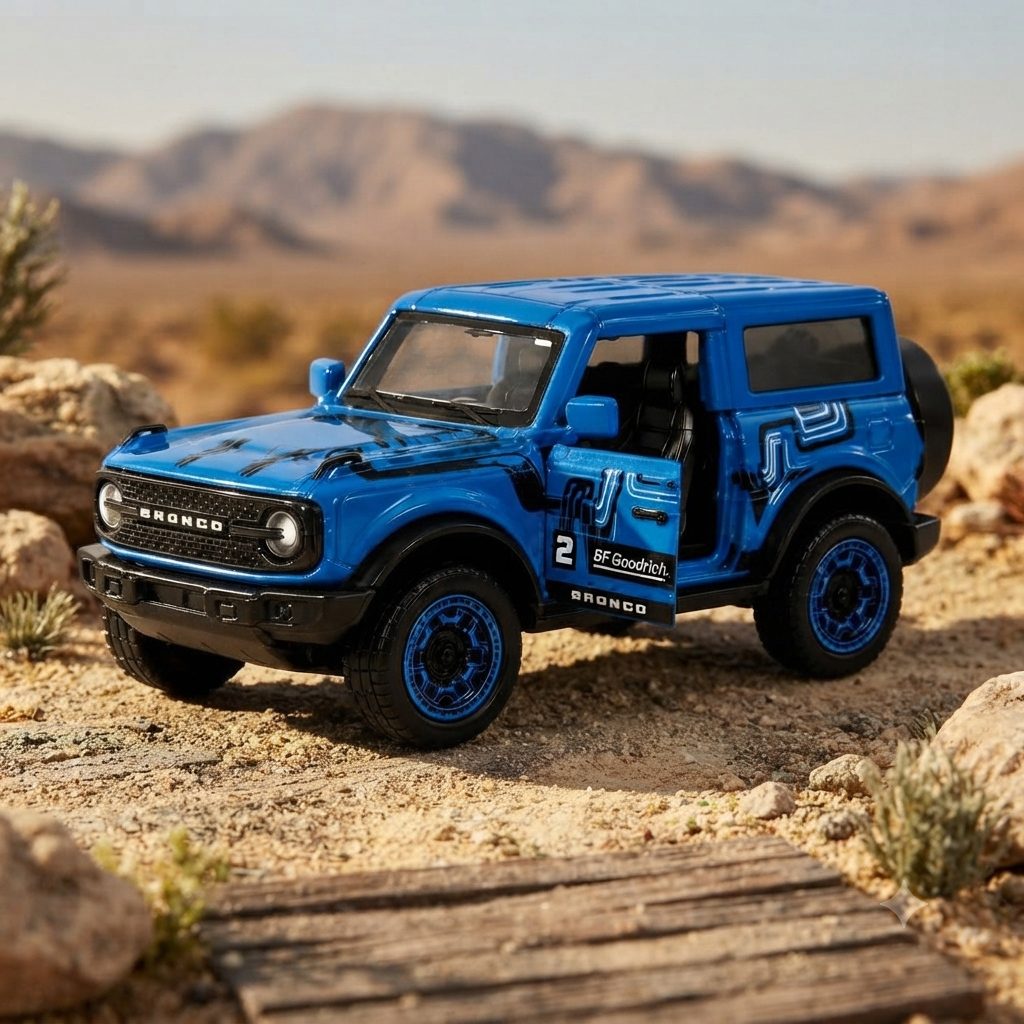 Ford Bronco Wildtrak Racing Edition Die-Cast Metal Toy Car 1:64 Scale with Opening Doors