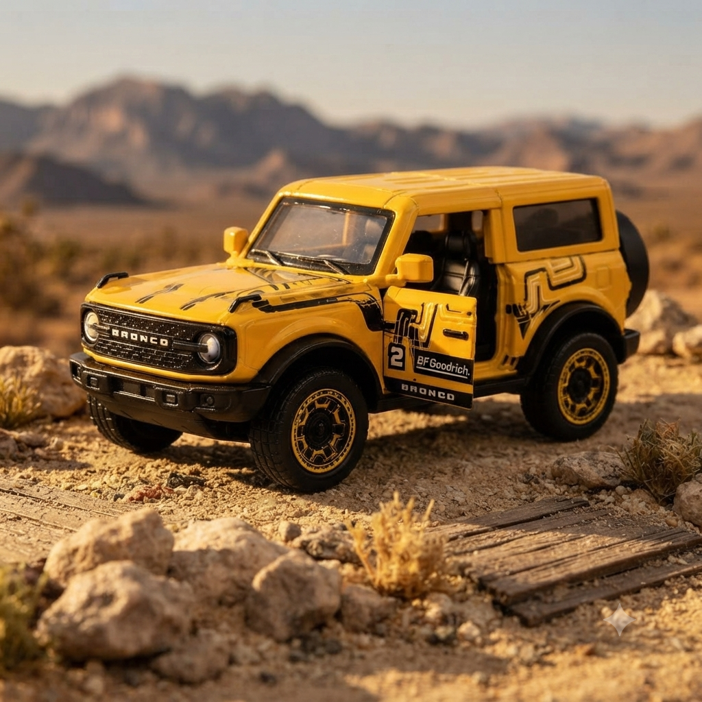 Ford Bronco Wildtrak Racing Edition Die-Cast Metal Toy Car 1:64 Scale with Opening Doors