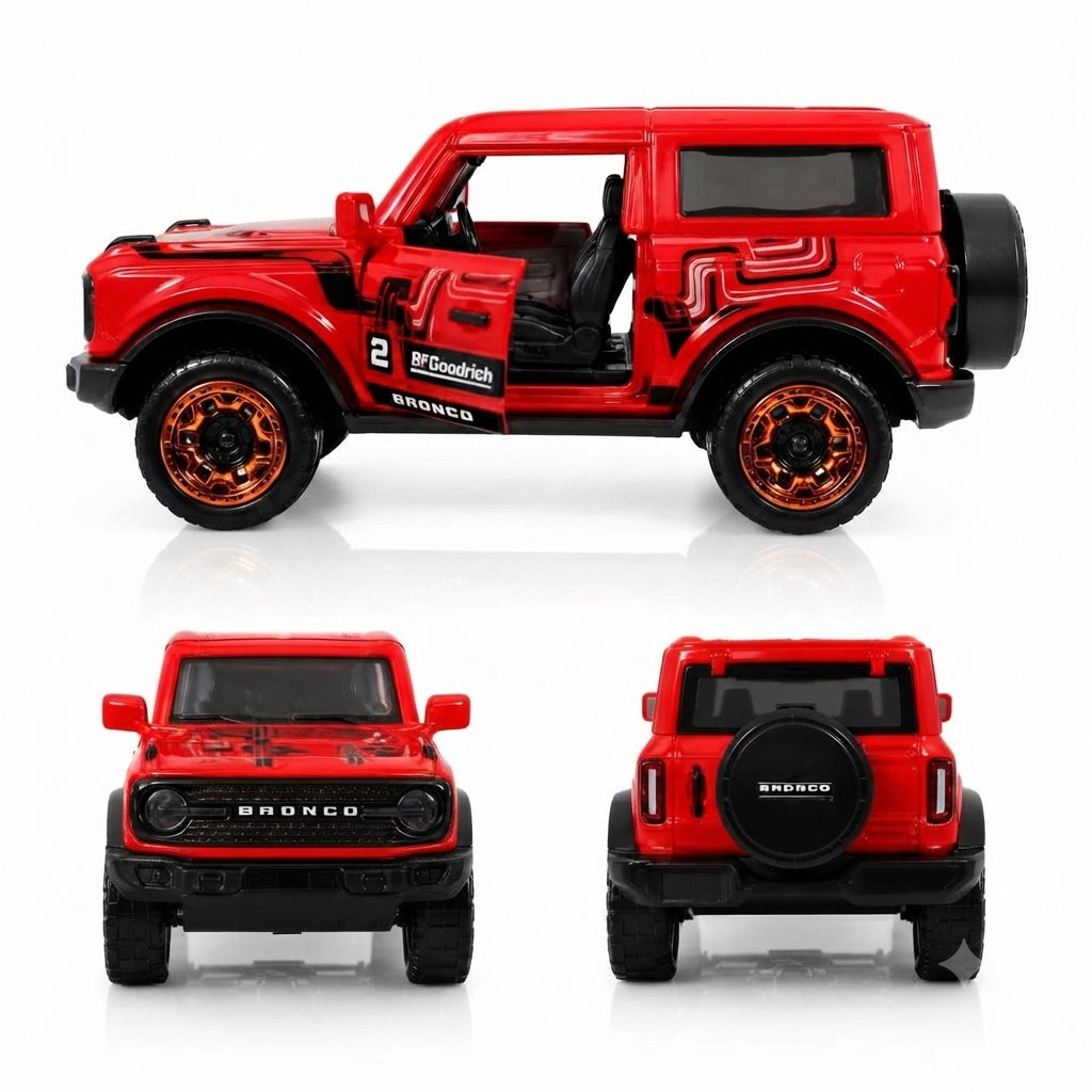 Ford Bronco Wildtrak Racing Edition Die-Cast Metal Toy Car 1:64 Scale with Opening Doors