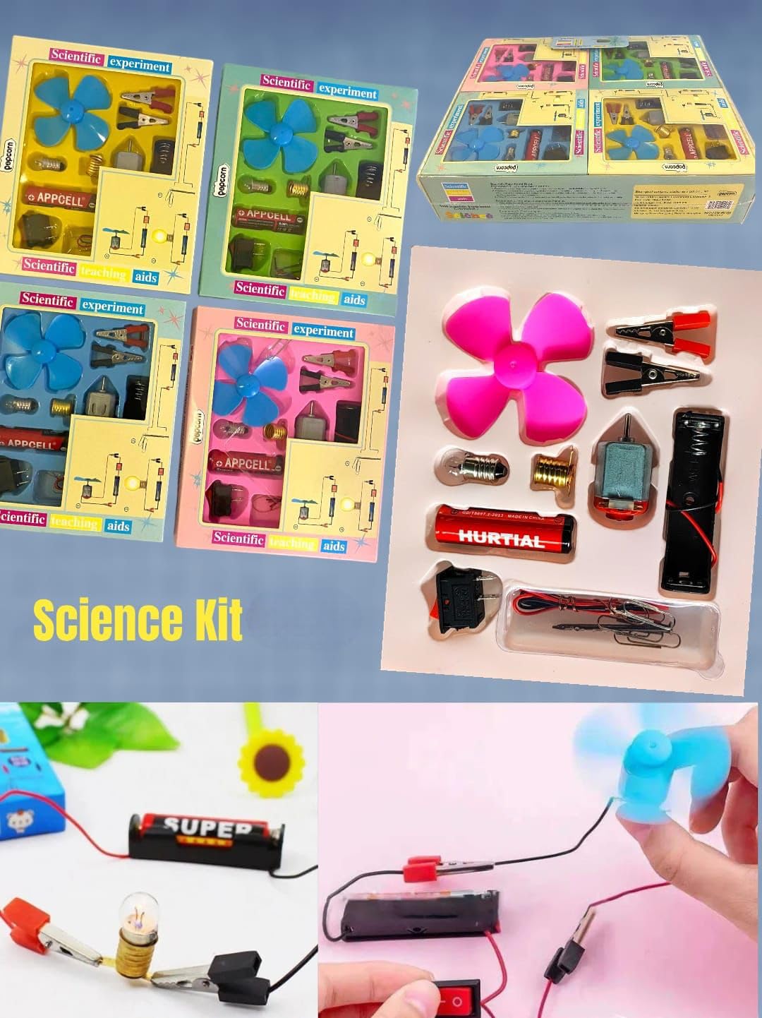 Science School Projects Experiment Kits Fan Light Bulb and Motor Electric Circuit Physics Practice Science Learning Skills Teaching Materials (Set of 12Pcs)